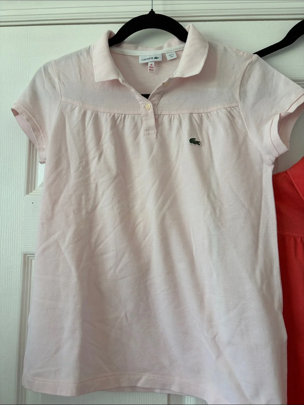 Lacoste Polo Short Sleeve Pair in Light Pink & Coral Red girls size 16
